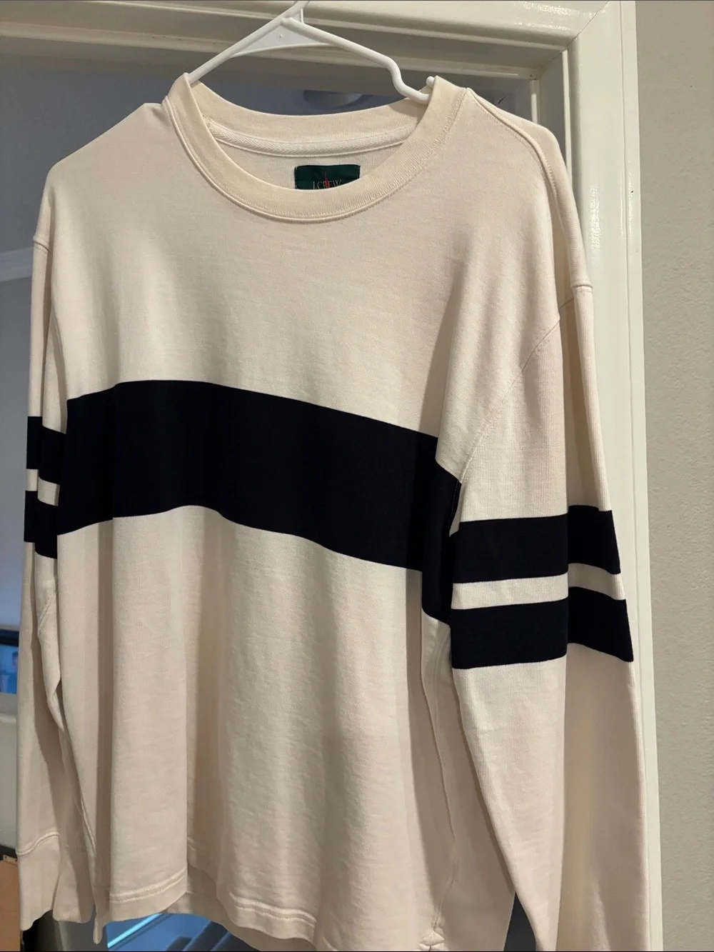 J. Crew Cream Crewneck Sweater with Navy Stripes